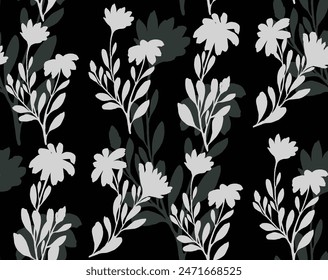 Floral daisy repeating seamless pattern - black