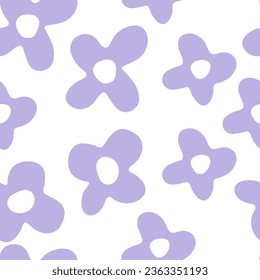 Floral daisy simple pattern. Vector seamless groovy retro abstract background with flowers. Design for kids.