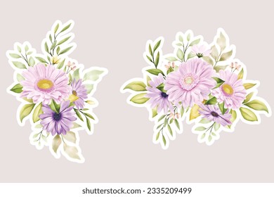Floral daisy stickers collection elements illustration