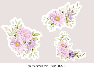Floral daisy stickers collection elements illustration