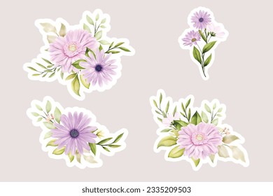 Floral daisy stickers collection elements illustration