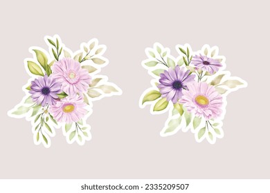 Floral daisy stickers collection elements illustration