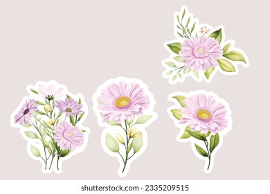 Floral daisy stickers collection elements illustration