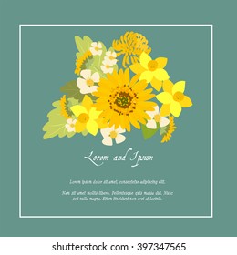 Floral  daisy sunflower background vector illustration. Sprig background, floral greeting card