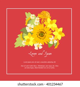 Floral  daisy sunflower background vector illustration. Sprig background, floral greeting card