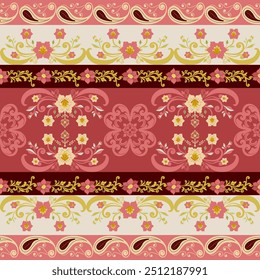 Floral  damask  abstract border pattern Design for boho harem yoga pants ,saree border,background ,wall paper,clothing, wrapping,batik ,fabric , embroidery .and other design.