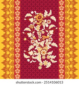 Diseño de patrón de borde abstracto de damasco floral para pantalones de yoga de harén boho, sari de seda, sarong, borde, fondo, papel tapiz, ropa, envoltura, batik, tela, bordado y otros diseños.
