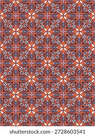 Floral damasco diamante padrão sem costura cor quente.Geométrico motivo flor ornamento mão desenhado vetor elemento.Étnico tradicional indiano,árabe,tribal illation.For impressão,tecido,tapete,envoltório,decorar.