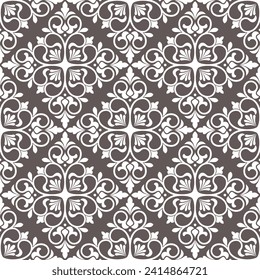 Floral damask ornamental pattern with baroque style seamless vector background