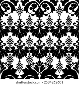 Floral Damask pattern design black and white