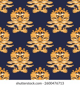  floral damask pattern design created a digital graphic style it showcases yellow flowers petals  arranged in a repetitive use in fabric wallpaper background textile home decor 