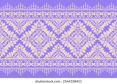 Floral damask pattern on purple background, embroidery design for texture, fabric clothing, wrapping, wallpaper and decoration