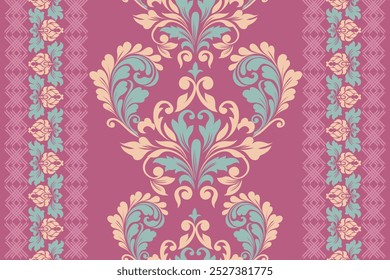 floral damask pattern repeat, boho floral, traditional Aztec style abstract, Ethnic ikat floral, Ethnic Indian