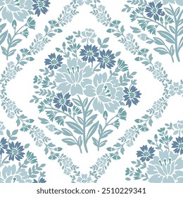 floral damask repeat pattern vector  boho floral block print Victorian floral rococo flower pattern