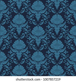 Floral damask seamless pattern background with flowers and leaves. Vector surface geometric texture