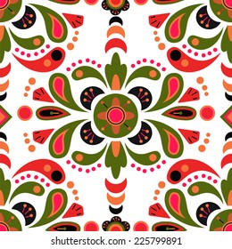 Floral Damask Seamless Pattern Background, Mexican Colorful Ornament, VECTOR