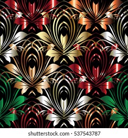 Floral  damask seamless pattern. Baroque wallpaper. Colorful vintage ornament. Ornate vector flowery background. Luxury fabric texture.
