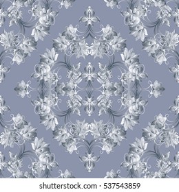 Floral damask seamless pattern. Baroque wallpaper. Light flowery vector background.