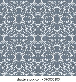 Floral damask seamless pattern with branches and flowers. Vector illustration.