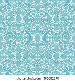 Floral damask seamless pattern with branches and flowers. Vector illustration.