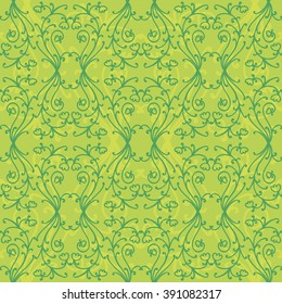 Floral damask seamless pattern with branches and flowers. Vector illustration.