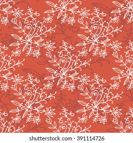 Floral damask seamless pattern with branches and flowers. Vector illustration.