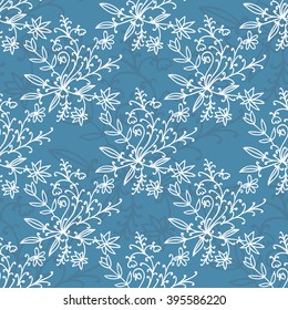 Floral damask seamless pattern with branches and flowers. Vector illustration.