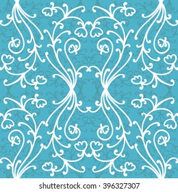 Floral damask seamless pattern with branches and flowers. Vector illustration.