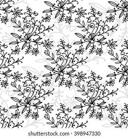 Floral damask seamless pattern with branches and flowers. Vector illustration.