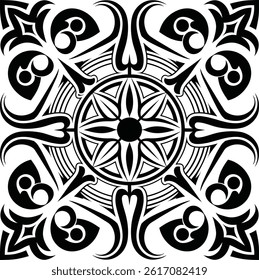 Floral Damask Seamless Pattern, Ornament Pattern Border Design, Black and white floral pattern vector illustration	