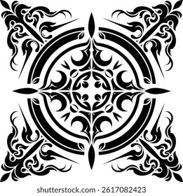 Floral Damask Seamless Pattern, Ornament Pattern Border Design, Black and white floral pattern vector illustration	