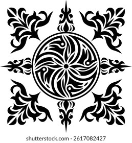 Floral Damask Seamless Pattern, Ornament Pattern Border Design, Black and white floral pattern vector illustration	