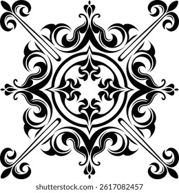Floral Damask Seamless Pattern, Ornament Pattern Border Design, Black and white floral pattern vector illustration	