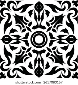Floral Damask Seamless Pattern, Ornament Pattern Border Design, Black and white floral pattern vector illustration	