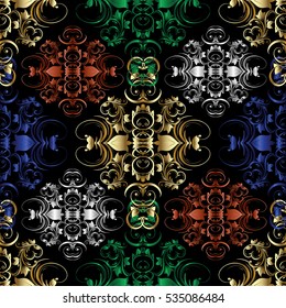 Floral damask seamless pattern. Ornamental vintage wallpaper. Ornate flowery baroque background. Vector luxury endless texture.3d colorful ornaments.