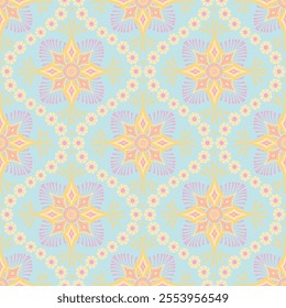 Floral damask seamless pattern pastel colors.motifs flowers ornament hand drawn vector elements.Ethnic traditional Asia, Africa,Latin
America illustration.Design for textile,neckerchief,wrap,decorate.