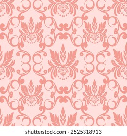 Floral Damask seamless pattern, pink pastel color, vector illustration elegant for textile, fabric, decoration, fashion, bedding