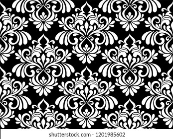 Floral damask seamless pattern. royal victorian black and white classical ornamental vector background.