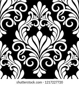 Floral damask seamless pattern. royal wallpaper. flowers, fabric black and white vector background.