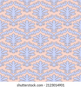 Floral Damask sin costura. Fondo barroco vintage, repitiendo el contorno de las flores rosadas. Decoración de moda victoriana. Papel pintado de adorno antiguo, tela, papel envolvente. Ilustración del vector