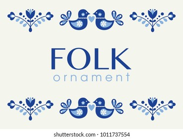 Floral Danish Folklore Card. Vector Illustration.