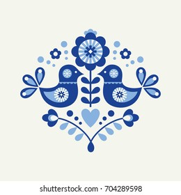 Floral Danish Folklore Card. Vector Illustration.