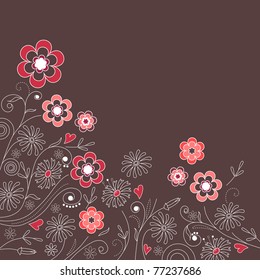 Floral dark grey background with pink flowers