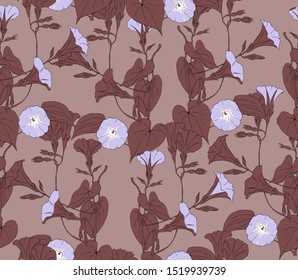 The floral dark pattern is seamless. morning glory flowers vector seamless pattern for fabric.