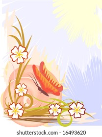 Floral decor with butterfly.