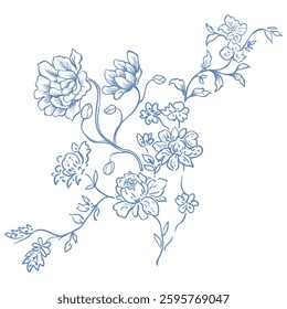 Floral Decor. Chinoiserie Style. Vector Illustration.