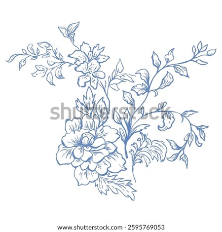 Floral Decor. Chinoiserie Style. Vector Illustration.