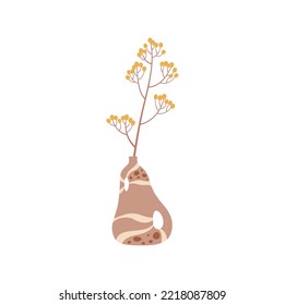 Floral decor in interior design, decorative scandinavian vase with yellow flowers. Vector decorative vase, bouquet of flowers in ceramic jug