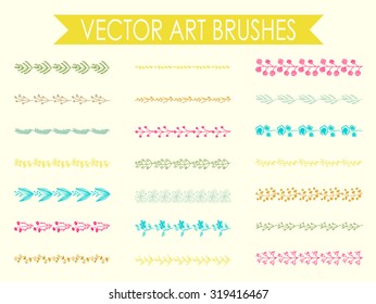 Floral decor set. 21 different vector brushes. Isolated. Hand-drown  decor elements.