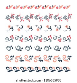 Floral decor set. Different vector brushes and decor elements. Isolated